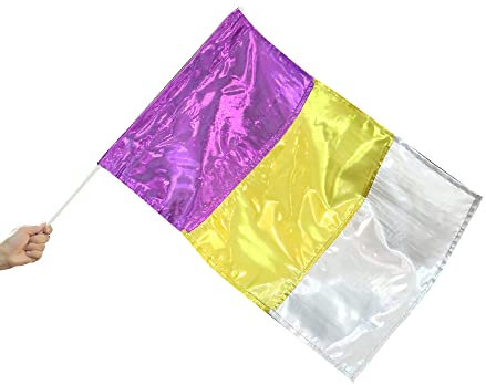 Danzcue Metallische Lob Flagge mit Stab, Deep Purple-Gold-Silber, groß