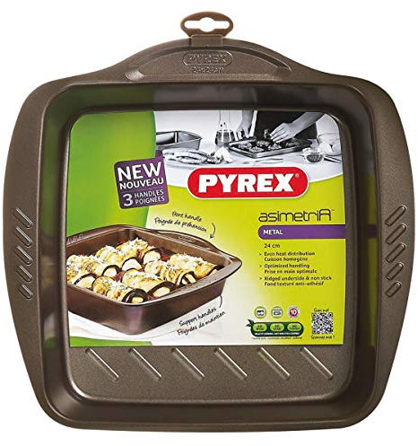 Pyrex Fuente Cuadrada Asimetría, Acero, Negro, 1.71 x 24 x 24 cm