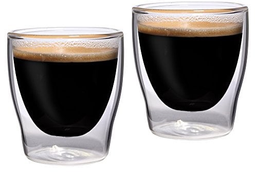 Feelino Espressotasse Glas Doppelwandig, Espresso Gläser im 2er-Set, Glas-Espressotassen mit Schwebeeffekt, 80ml Doppelwandige Gläser, Espressotassen Durchsichtig, Spülmaschinenfeste Kaffeegläser