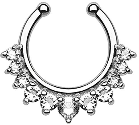 Piercingfaktor Universal Fake Piercing Septum auch für Tragus Helix Ohr Nase Lippe Brust Intim - Hoop Ring mit Strass Steinen
