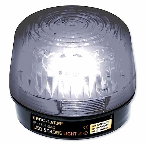 Seco-Larm SL-1301-SAQ/C Stroboskoplicht mit klarer Linse, 10 vertikale LED-Streifen (54 LEDs) erhöhen die Sichtbarkeit aus verschiedenen Richtungen, integrierte programmierbare 100-dB-Sirene, sechs
