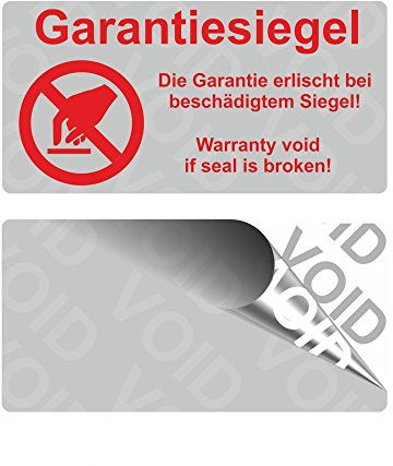 VOID Sicherheitsetiketten Garantiesiegel mit Logo auf Rolle - 40 x 20 mm - 1000 Stück - silber