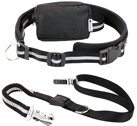 Ferplast ERGOCOMFORT FREE TIME Dog Lead with Running KIT - Reflective - Anti-Shock Elastic Lead - MATIC Technology - Adjustable Belt & Storage Bag - 120 x 2.5 cm