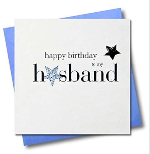 Claire Giles Greeting Cards, Happy Birthday Husband Card, Blue Stars and Embellished with a shiny padded star