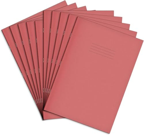 Rhino A4 Exercise Books, 80-Page / 8mm Lined with Margin Paper Notebook, 50-Pack, Office & School Stationery Supplies, Pink