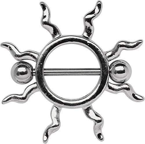 Modern Nature Piercingschmuck Brustpiercing Schmuck Schild Tribal Sonne mit Titan Stab in 1,6 mm, Öffnung 12 mm