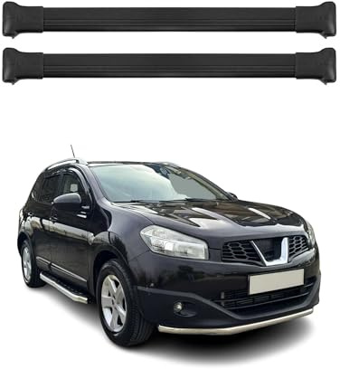 OMAC Dachträger Grundtäger kompatibel mit Nissan Qashqai J10 2006-2014 Aluminium 75kg Schwarz 2tlg Offene Reling für Fahrradträger, Dachboxen, Skiträger Abschließbar