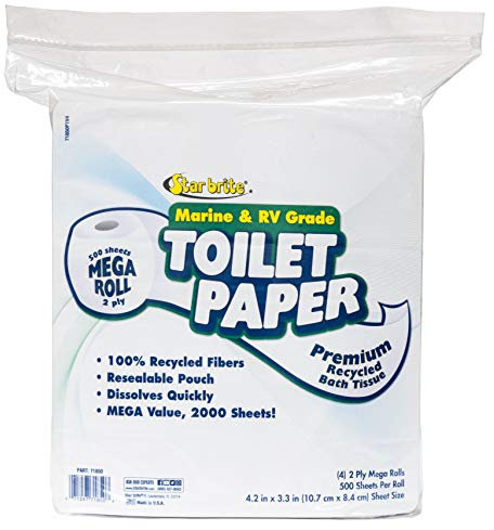 STAR BRITE Papier Hygiénique de Qualité Marine/Camping-Car – Papier à Dissolution Rapide – 2 Épaisseurs (500/S), Paquet de 4