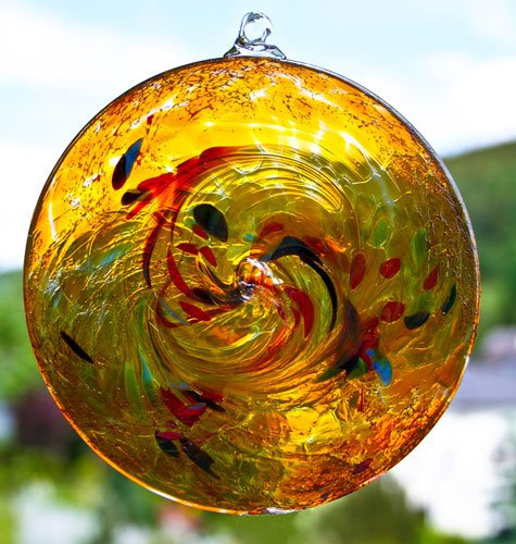 Lauschaer Glaskunst Bernstein Fensterbild, Farblich, Vibrant, Glas, Rund, Indoor, Erwachsener, 12 cm, 1 Stück