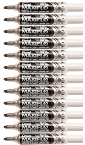 Pentel Maxiflo Whiteboard-Marker, trocken abwischbar, breite Keilspitze, Flüssigtinte, Braun, 12 Stück