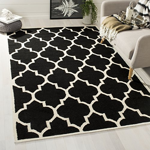 SAFAVIEH Dhurries Collection Accent Rug - 4' x 6', Black & Ivory, Handmade Flat Weave Wool, Ideal for High Traffic Areas in Entryway, Living Room, Bedroom (DHU632A)