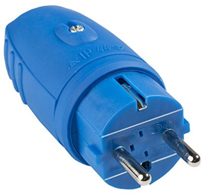 as - Schwabe Gummistecker Schutzkontaktstecker mit doppeltem Schutzkontakt, Leitungen bis max. 2,5mm² - für den Außenbereich geeignet, 230V, 16A, IP44, Blau, Made in Germany, 62401