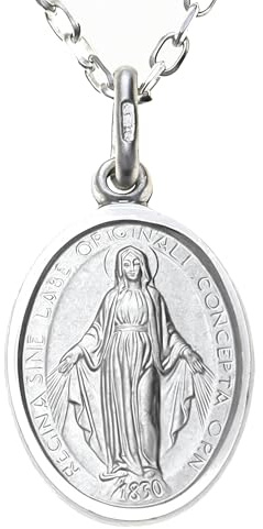 Alexander Castle Solide 925 Sterling Silber Wundertätige Medaille Katholische Halskette - 18mm x 13mm Wundertätige Medaille mit 18 925 Sterling Silber Kette & Schmuck Geschenk-Box