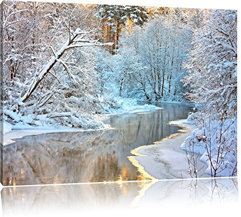Pixxprint Atemberaubende Winterlandschaft, Größe: 80x60cm, Leinwandbild, fertig gespannt, Wandbild, Dekoration, Kunstdruck, kein Poster