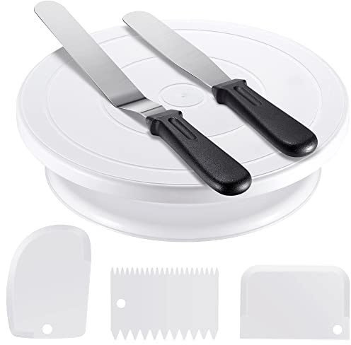 Kootek Cake Decorating Kit Baking Supplies Set Cake Turntable with 2 Frosting Straight Angled Spatula 3 Icing Smoother Scrapers Baking Accessories Tools for Beginners and Pros, Mother's Day, White