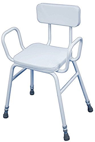 Aidapt Height Adjustable Perching Stool With Padded Seat and Safety Arms and Padded Back For Elderly for Users with Limited Mobility