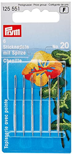 Prym Chenille Embroidery Needles, Legierter Stahl, Silber, No.20, 43 x 1 mm, 6 Stück, 6