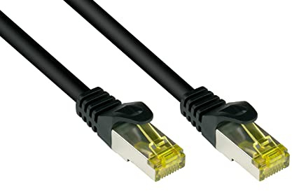 Good Connections RJ45 Ethernet LAN Patchkabel mit Cat. 7 Rohkabel und Rastnasenschutz RNS, S/FTP, PiMF, halogenfrei, 500MHz, OFC, 10-Gigabit-fähig (10/100/1000/10000-Base-T Ethernet Netzwerke) - z.B. für Patchpanel, Switch, Router, Modem - schwarz, 20 m