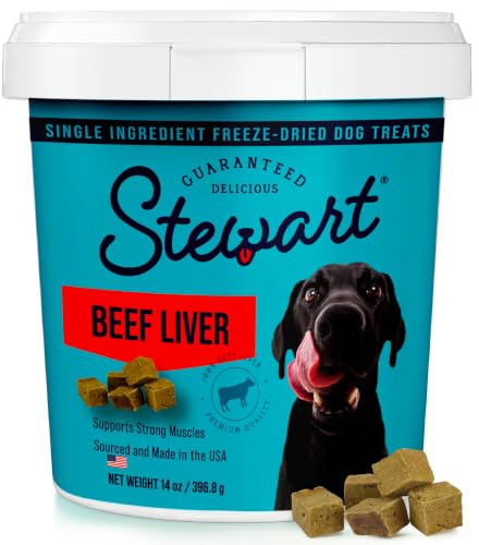 Stewart Single Ingredient Freeze Dried Raw Dog Treats, Beef Liver, 14 Ounce Resealable Tub, Training Treats or Meal Topper Dogs, High Protein, Grain Free, Gluten Free