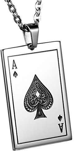 JewelryWe Schmuck Edelstahl Poker Karte Herzen König J Q K Pik Ass Anhänger mit 55cm Kette, Halskette für Herren Damen, Silber/Gold
