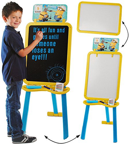 alles-meine.de GmbH 3 in 1: Schreibtafel/Maltafel/Staffelei - Minnion - Ich einfach unverbesserlich - 1,18 m hoch - doppelseitig - Set mit Zubehör - Standtafel/Tafel - ..