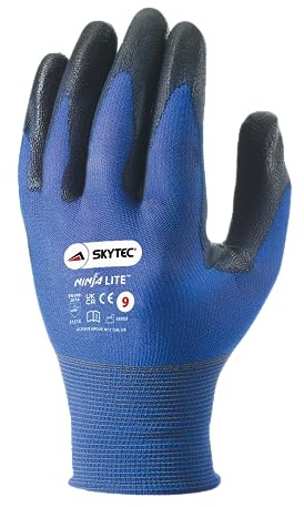 Skytec Ninja Lite Ultra 1 Pack Blue Nylon Safety Work Gloves with Polyurethane (PU) Coating and Elasticated Knit Wrist (Medium)