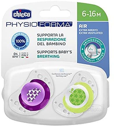 Chicco Succhietto Physio Air Bimba in Silicone, 6-16 Mesi, 2 Pezzi, Rosa/Neutro