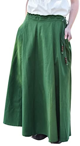 Battle-Merchant Mittelalterlicher Rock Damen Baumwolle | bodenlang und weit ausgestellt in div Farben S-XXL | Mittelalter LARP Kleidung Magd Wikinger (Grün, XL)