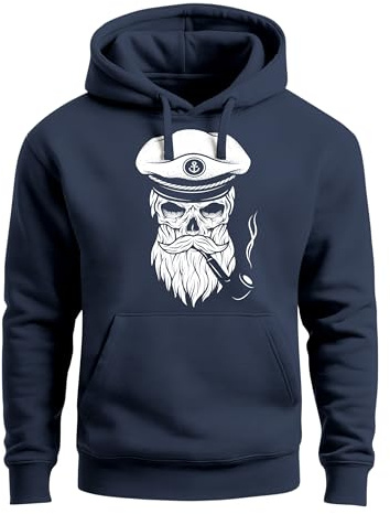 Neverless Hoodie Herren Sweatshirt Totenkopf Kapitän Captain Skull Bard Hipster Original Spirit Seemann Navy S