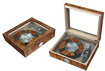 Box Humidor Luftbefeuchter für 50 Zigaretten, Wurzelholz, matt, mit Zubehör von Lubinski