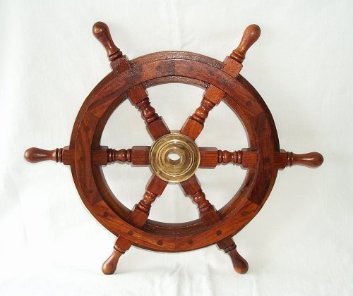 XL Steuerrad Schiffssteuerrad handgefertigt aus Holz und Messing, 60 cm