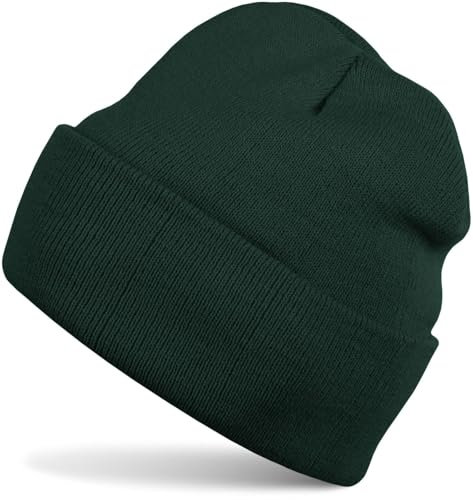 styleBREAKER Unisex Beanie Strickmütze Einfarbig, Feinstrick Mütze doppelt gestrickt, warme Winter Strickbeanie 04024029, Farbe:Dunkelgrün