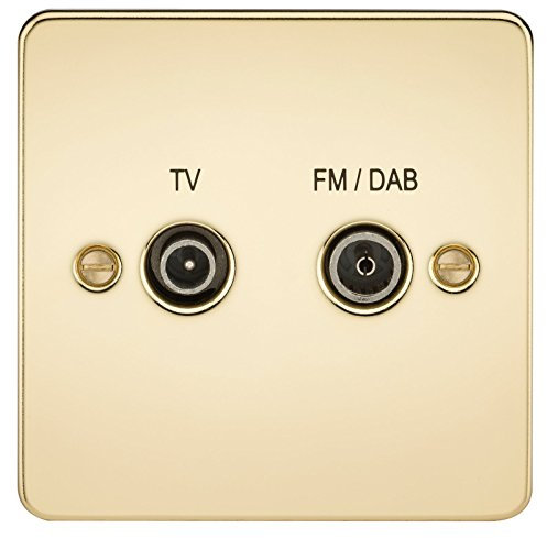 Knightsbridge FPAV0160PB Flat Plate Screened Diplex Outlet (Tv & Fm Dab) -Polished Brass