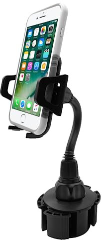 Macally Car Cup Holder Phone Mount - Secure Fit for Phones up to 4.1” Wide - Cup Phone Holder for Car with Flexible Gooseneck & 360° Rotatable Cradle - Universal Vehicle Fitment Cell Phone Cup Holder