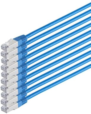 Kabelbude.eu Patchkabel Netzwerkkabel Ethernet LAN Kabel Cat 6 S/FTP PIMF Halogenfrei RJ45 250 MHz Blau 1m - 10er Pack