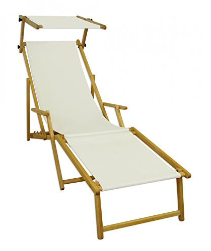 Gartenliege Sonnenliege weiß Liegestuhl Fußteil Sonnendach Deckchair Holz Gartenmöbel 10-303NFS