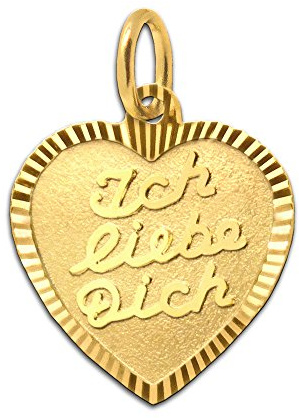 CLEVER SCHMUCK Goldener Anhänger Herz 13 mm matt mit Aufschrift Ich liebe dich Rand diamantiert glänzend 333 GOLD 8 KARAT im Etui Rot Ich liebe Dich