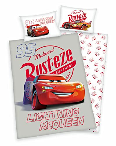 Herding Disney Cars Auto Bettwäsche 80x80 + 135x200cm, 100% Baumwolle Renforcé mit Reißverschluss