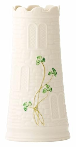 Belleek Castle Vase – Handgefertigtes Kleeblatt aus feinem Porzellan, irisches Dekor, weiße Blumenvase, 9,7 cm B x 19,6 cm H