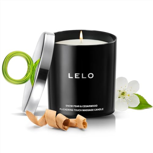 LELO Flickering-Touch-Massagekerze, Schmilzt und Verwandelt Sich in Massageöl, Duftkerze und Körper-Massageöl, Luxuriöse Hautpflege, Duft von Birne & Zedernholz