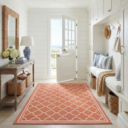 SAFAVIEH Courtyard Collection 6'7' x 9'6' Terracotta / Bone CY6918 Trellis Indoor/ Outdoor-Waterproof Easy Cleaning-Patio Backyard Mudroom Area Rug