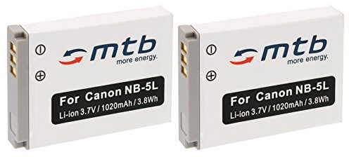 2 x Batterie NB-5L pour Canon PowerShot SX200 is, SX210 is, SX220 HS, SX230 HS. Voir Liste.