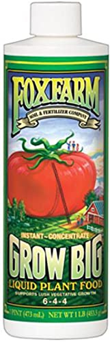 FoxFarm Grow Big Liquid Plant Food - 6-4-4 House Plant Fertilizer for Lush Vegetative Growth, Fast Nutrient Uptake for Roses, Tomatoes & Veggies - Pint Size Concentrate