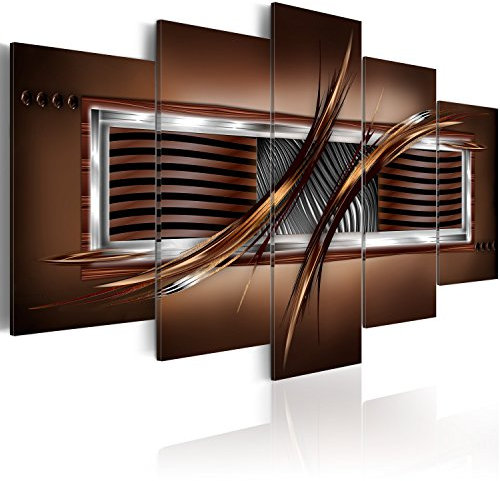 B&D XXL - Wandbilder XXL Abstrakt Vlies Leinwandbild 5 tlg Kunstdruck modern Wandbilder XXL Wanddekoration Design Wand Bild - Welle silber grau braun 020101-253