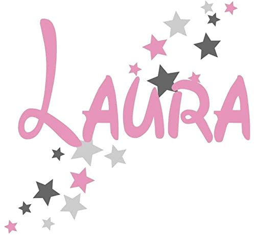 Türaufkleber mit Wunschnamen, 73064-29cm-tricolore-rosa-dunkelgrau-grau, Sterne Mädchenzimmer, Kinderzimmer Mädchen, Wandaufkleber