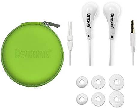 DEVICEMATE in-Ear Wired Earbuds Durable Earphones Headphones_Best Ear Buds Ear Phones for Cellphone Smartphone Tablet MP3 MP4 CD DVD Player Laptop Notebook Computer. No Mic. Lime Green Case SD 255