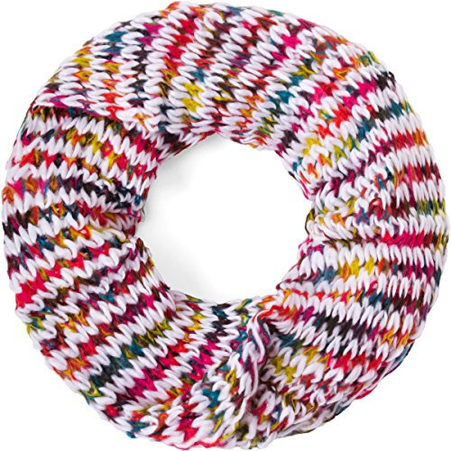 Compagno Damen Winterschal Loop mehrfarbiger bunter Grobstrick Schal Strickschal Winter Rundschal, SCHAL Farbe:Weiß