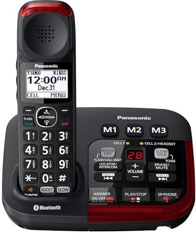 Panasonic 1 Handset Amplified Cordless Phone with Slow Talk, 40dB Volume Boost, 100dB Lound Visual Ringer, Hearing Aid Compatibility, Large Screen and Backlit Keypad, Link2Cell - KX-TGM430B (Black)