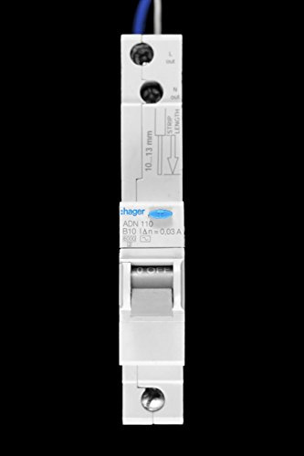 Hager ADN110 AC Class Domestic Electronic RCBO, 1 Pole, 1 Module, Type B, 6 kA Breaking Capacity, 30 mA Sensitivity, 10 A Current