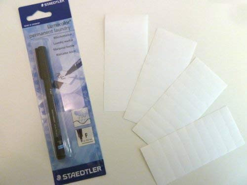 40 Plain White Iron on Name Tapes with Black Permanent Laundry Marker Pen - Name Tag Labels - Ideal for Childrens School Uniform or Nursing/Care Homes